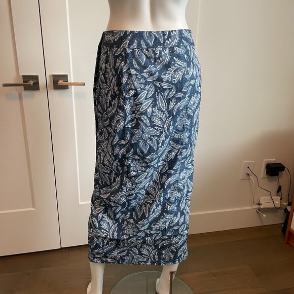 Rip Skirt Floral Polyester Spandex Wrap Skirt w Velcro Close Denim Blue White S - Picture 6 of 16